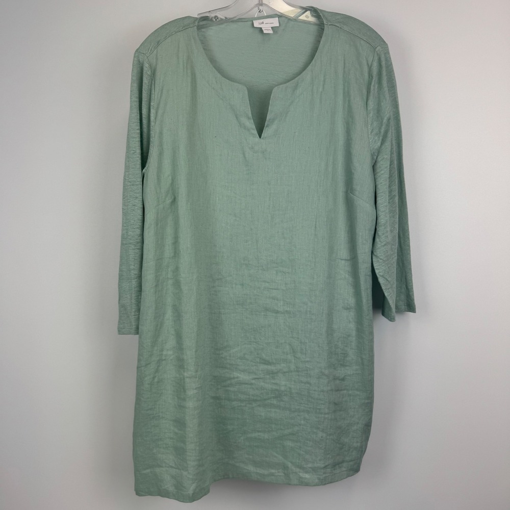 J. Jill Love Linen Sage Green 100% Linen Split Neck Tunic Top Womens Large‎ L